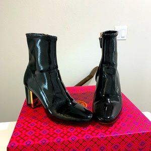 Tory Burch patent leather stretch boots